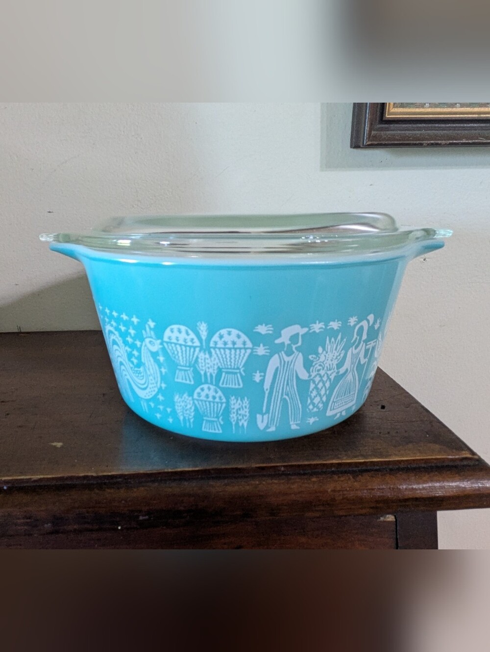 Vintage Pyrex Amish Butterprint Casserole Dish with Lid - Turquoise #473 (1 Qt)